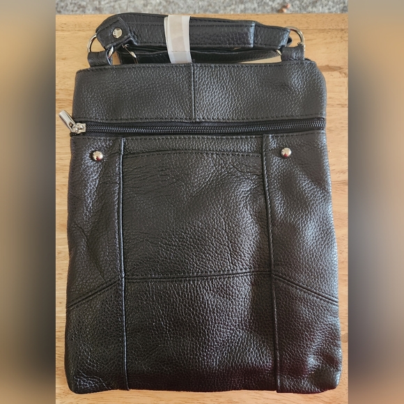 Womens Black Leather Crossbody Purse 11" x 9.25" - Picture 2 of 2
